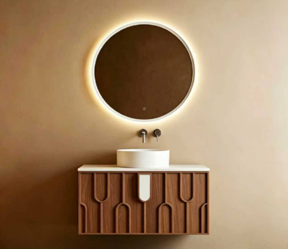 Modern Fluted Walnut Plywood Bathroom Vanity Cabinet
