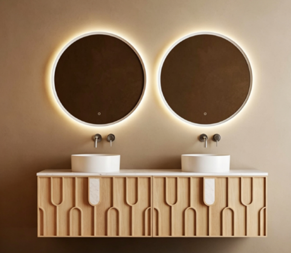 Double Basin Natural Wood Plywood Bathroom Vanity Cabinet