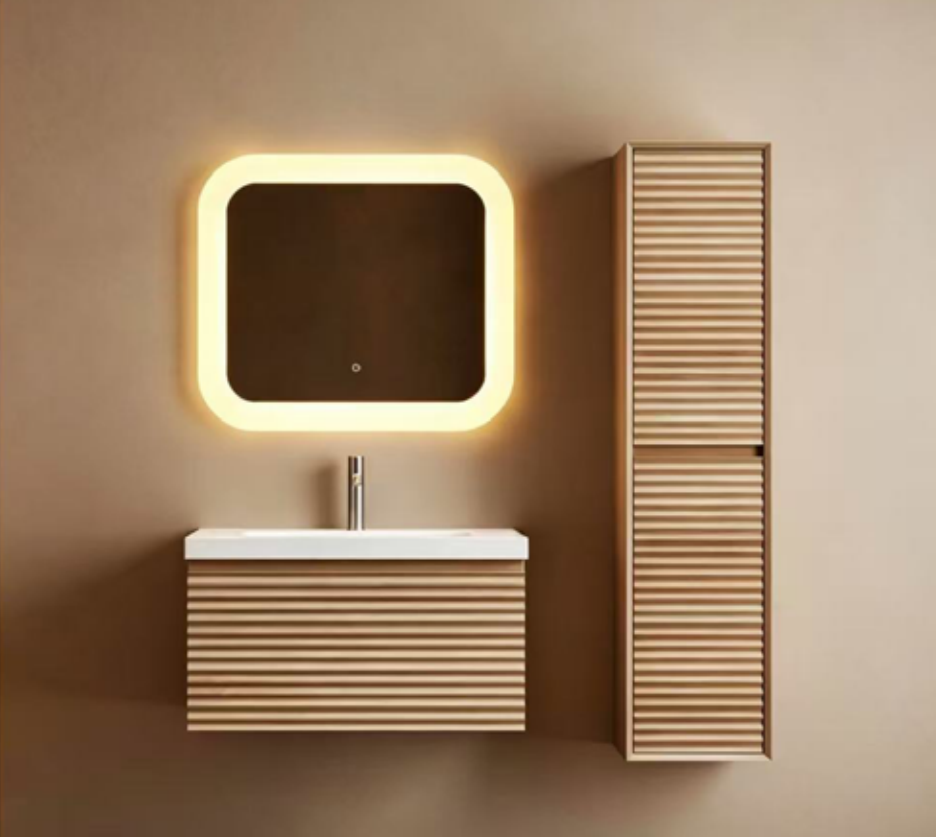 Modern Fluted Panel Plywood Bathroom Vanity Cabinet