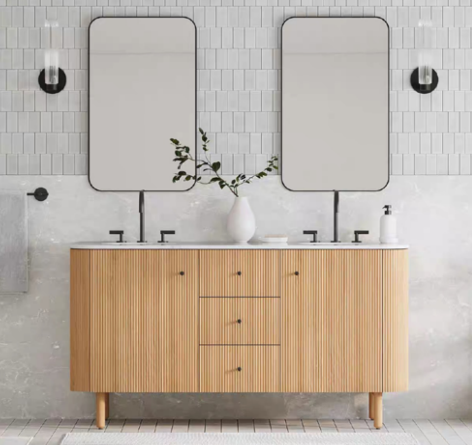 Double Basin Fluted Plywood Bathroom Vanity