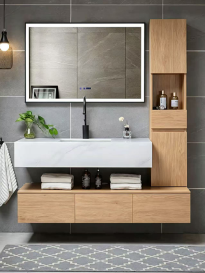 Contemporary Double Drawer Plywood Bathroom Vanity Cabinet