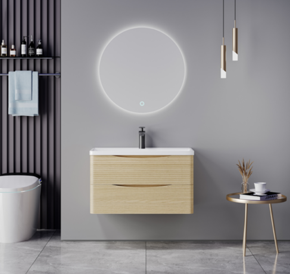 Fluted Panel Natural Wood Plywood Bathroom Vanity Cabinet
