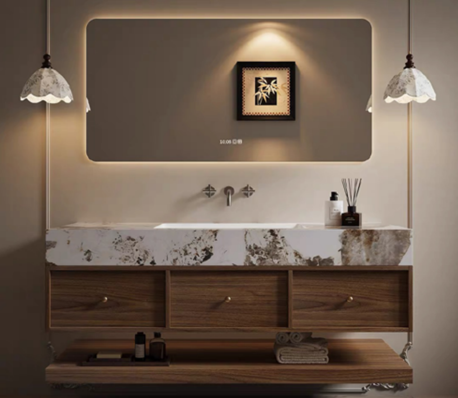 Luxury Dark Wood Plywood Bathroom Vanity Cabinet