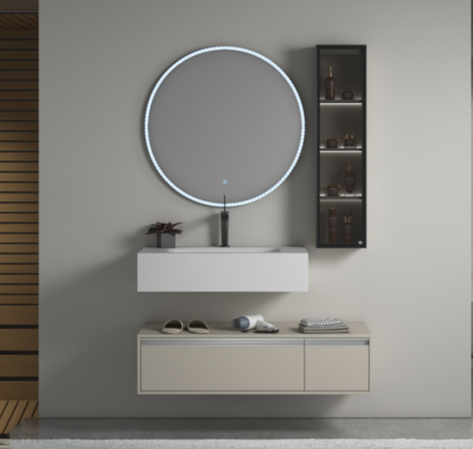 Modern Floating White Plywood Bathroom Vanity Cabinet