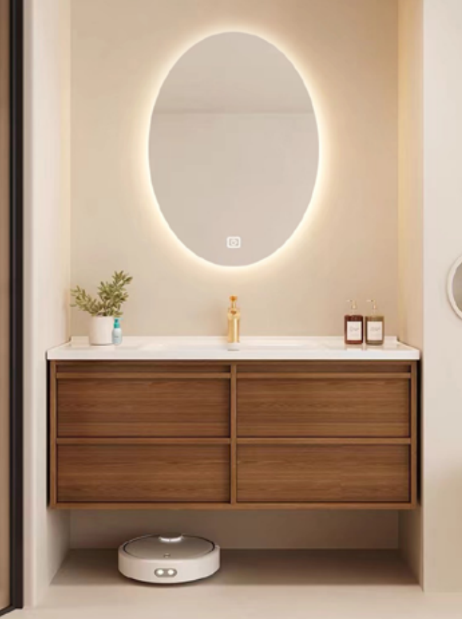 Natural Wood Double Drawer Plywood Bathroom Vanity Cabinet