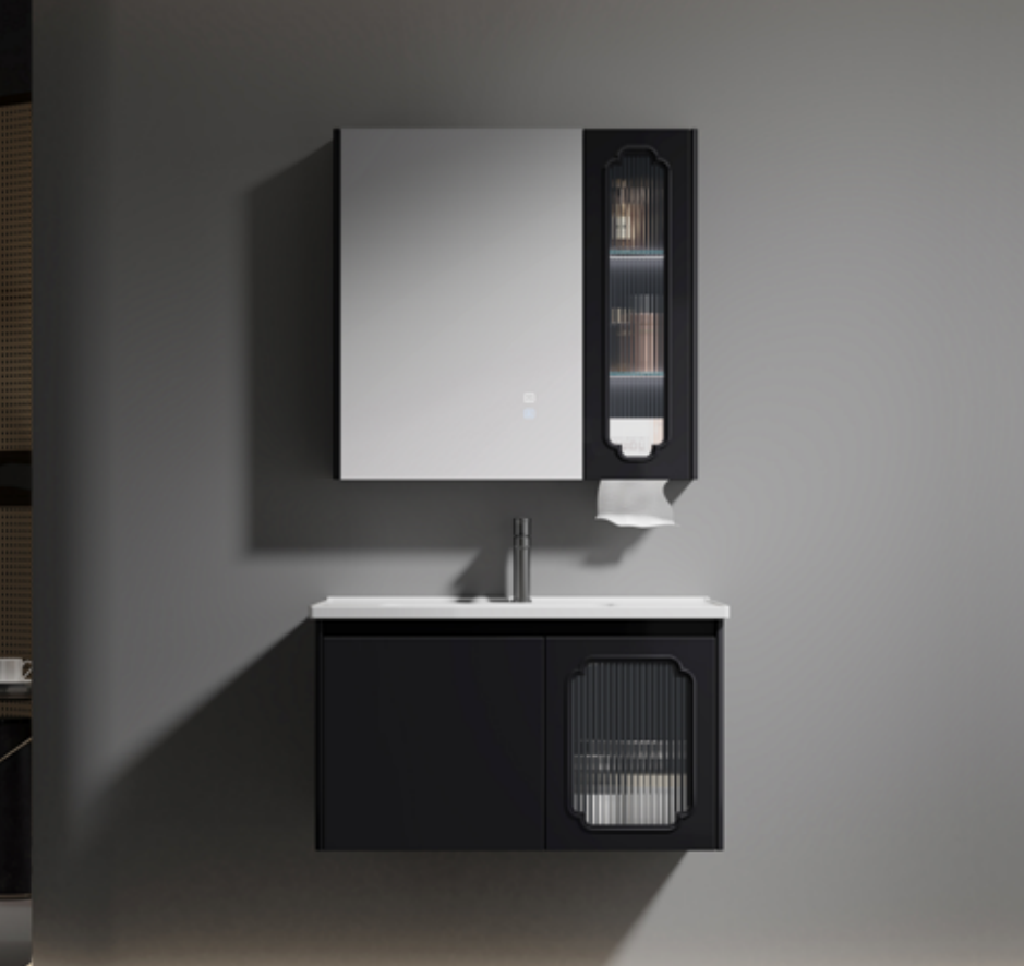 Black Minimalist Plywood Bathroom Vanity Cabinet