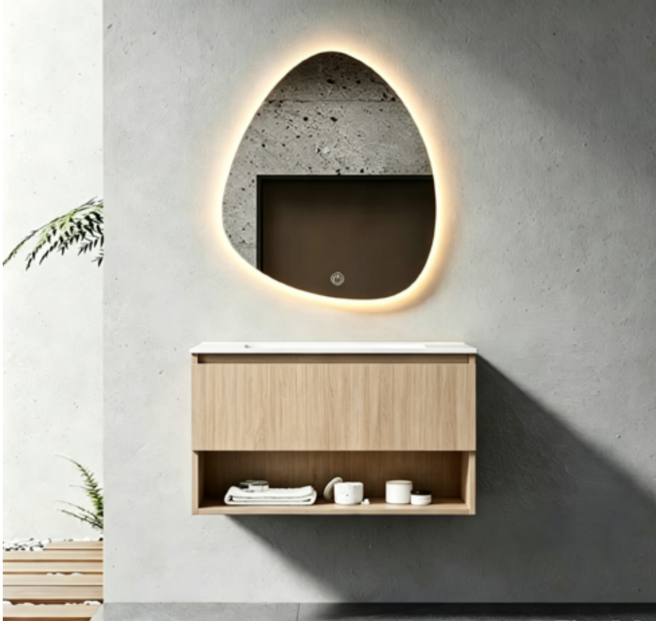 Compact Open Shelf Plywood Bathroom Vanity Cabinet