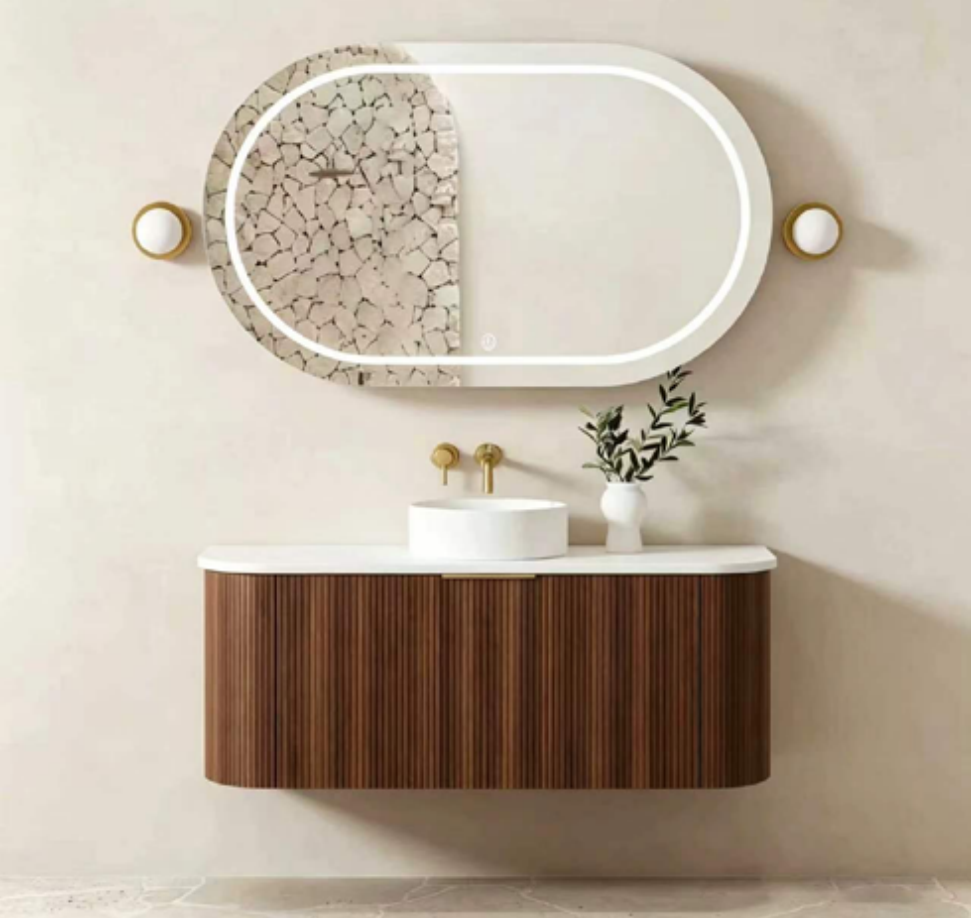 Modern Oval Mirror Plywood Bathroom Vanity Cabinet