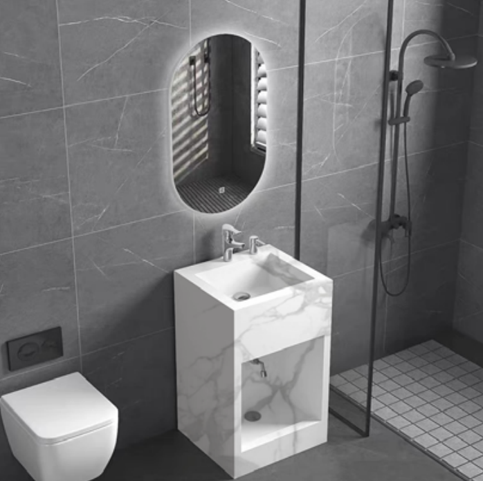Compact Freestanding Artificial Stone Vanity Basin
