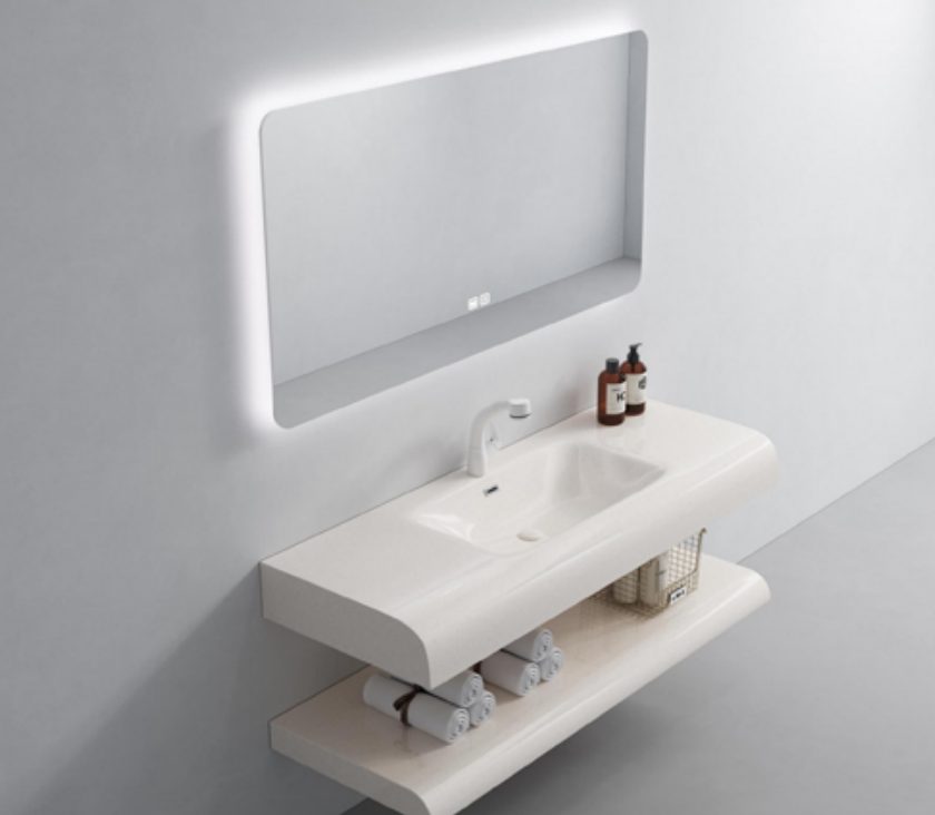 Modern Rectangular Artificial Stone Vanity Basin with Storage Shelf