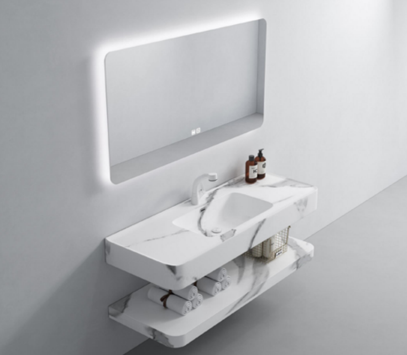 Double Layer Artificial Stone Vanity Basin with Integrated Countertop