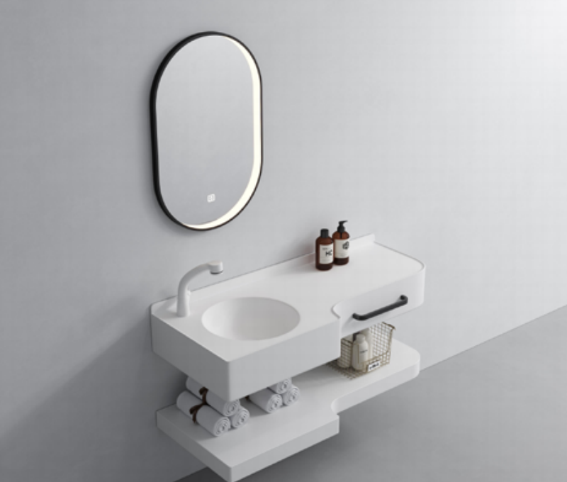 Oval Mirror Artificial Stone Vanity Basin