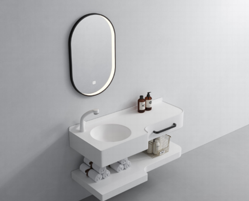 Oval Mirror Artificial Stone Vanity Basin