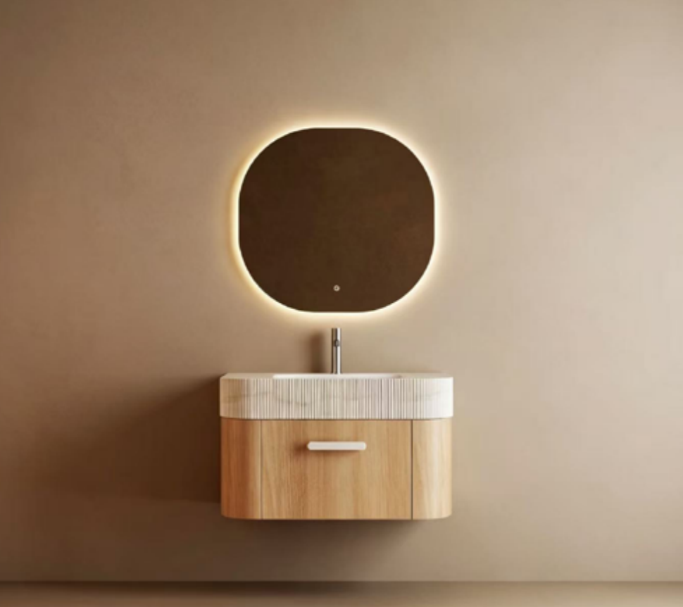 Minimalist Rounded Plywood Bathroom Vanity Cabinet
